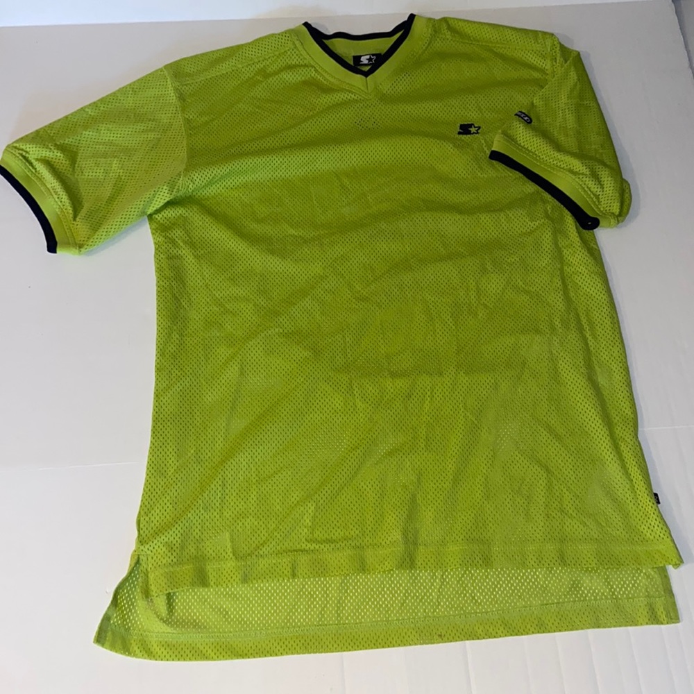 Starter Men’s Medium Green And Black Mesh Polyester Short Sleeve Tee Shirt